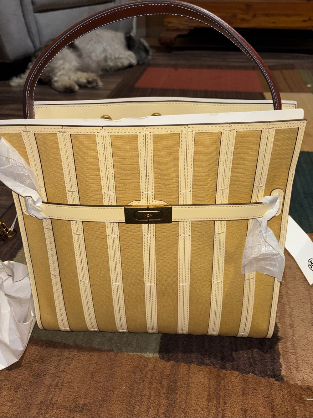 Tory Burch Lee Radzwill (large) Stripe Top-Handle Tote